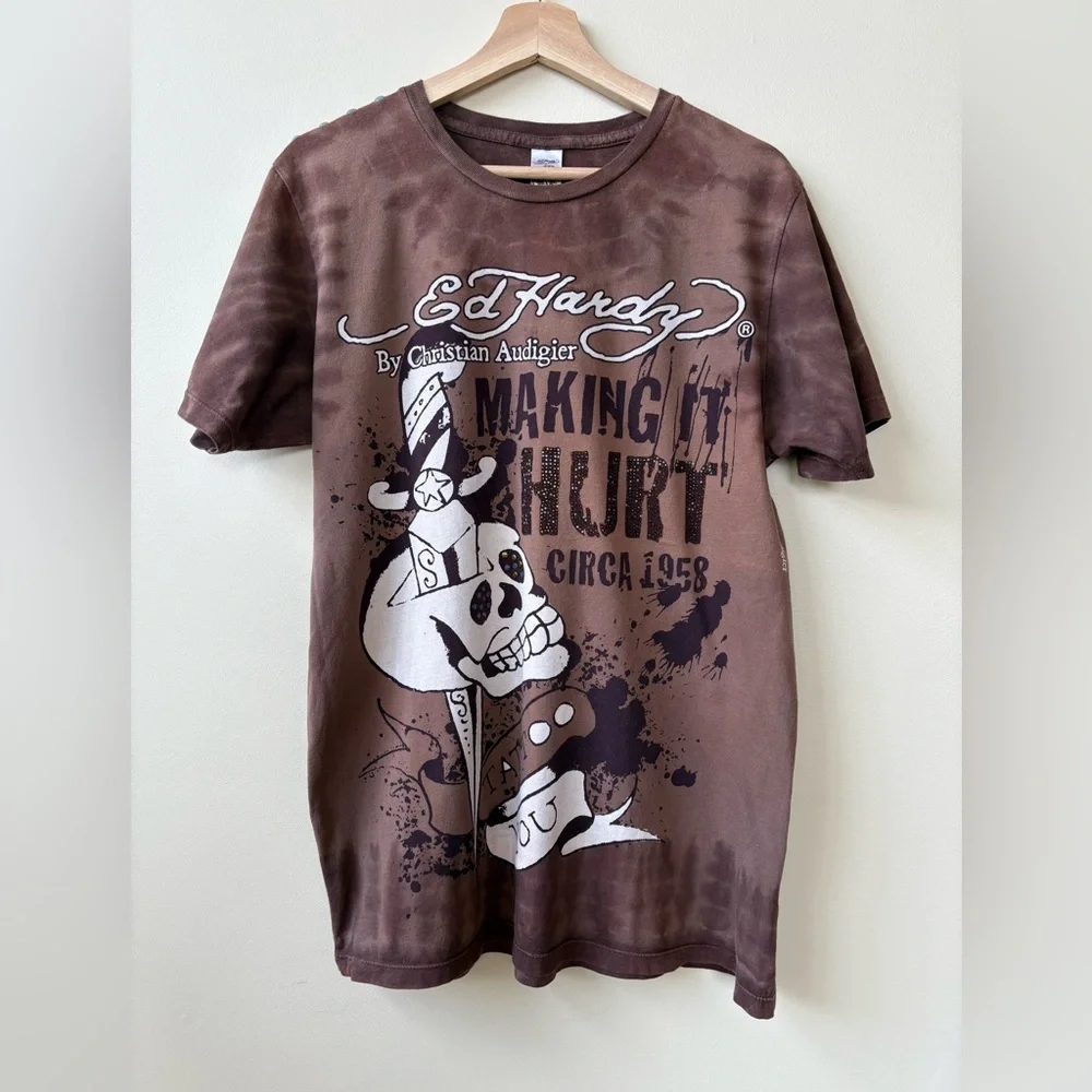 Ed Hardy Brown Skull Graphic Tee - Picture 15 of 15